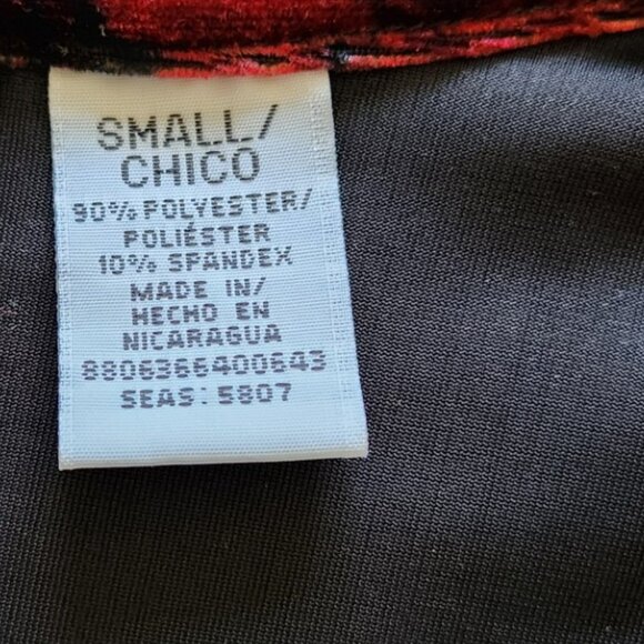 VINTAGE Red and Black Velvet Floral Blouse Sleeveless Size Small Occasion Top - Picture 5 of 5